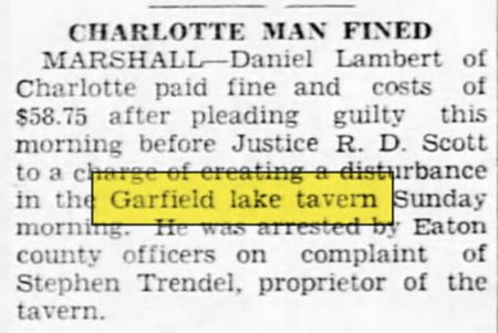 Garfield Lake Tavern - Mar 1946 Article